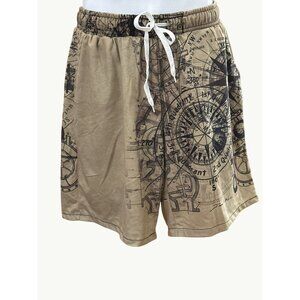 CCC James C Hill Nautical Map Print Shorts Beige Black Graphic Print Size Medium
